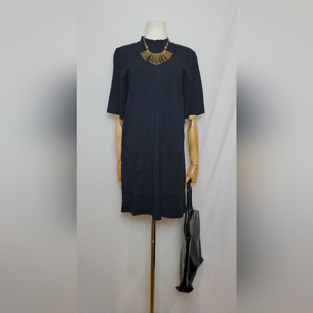 Free People Black Knit Sheath Dress  Keyhole Leopard Tie Closure, Size Small
